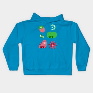 Green and Pink Strawberry Cats Kids Hoodie